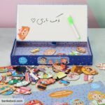 تصویر صفحه نقاشی وایتبردی در بازی جورچین تغییر لباس مگنتی وایتبردی