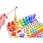 چوب ماهیگیری و ماهی های مگنتی در بازی تخته لگاریتمی چوبی 13 در یک